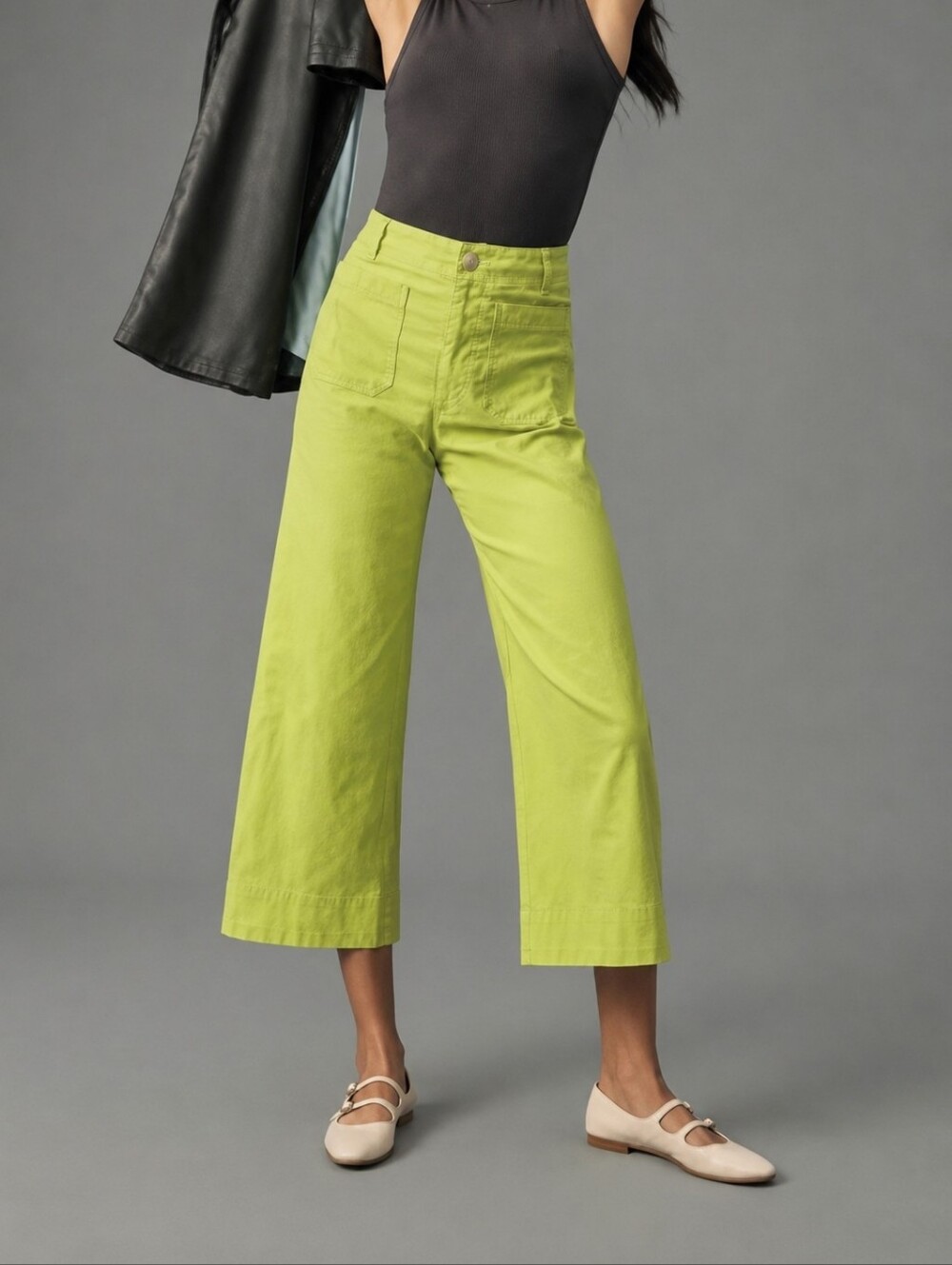 Maeve Colette Crop Wide Leg Pants Lime Green Magic Fabric 25